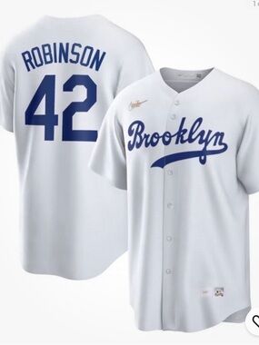 Men’s Brooklyn Dodgers Jackie Robinson Nike White Cooperstown Collection Jersey